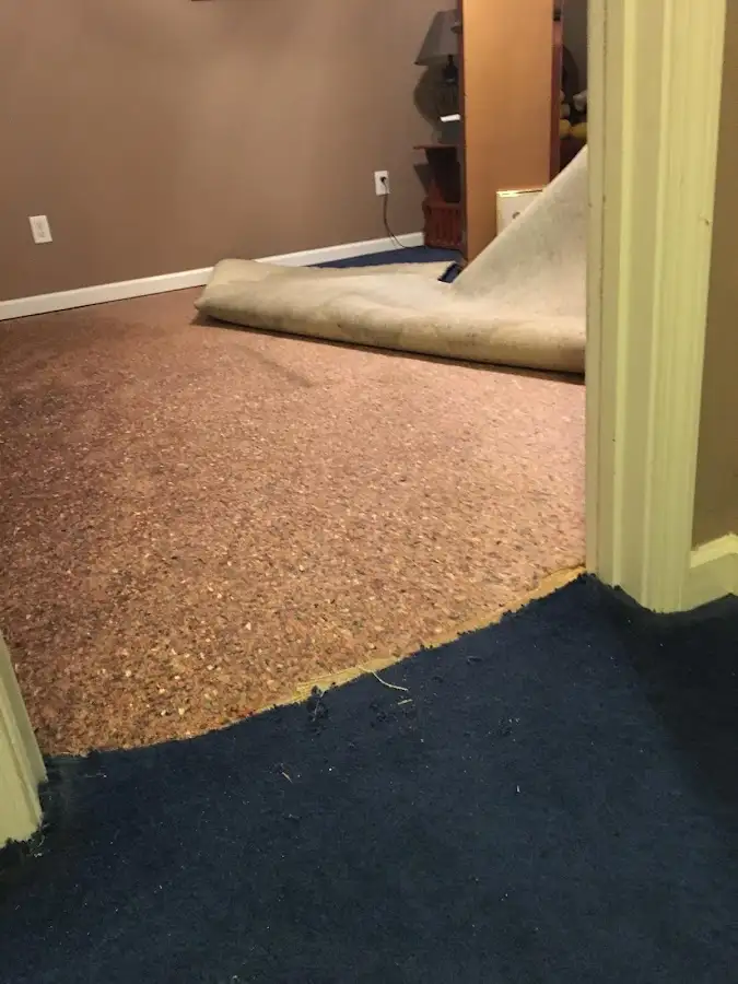 Carpet pad removal revealing water damage during Drying & Dehumidification in Sun City